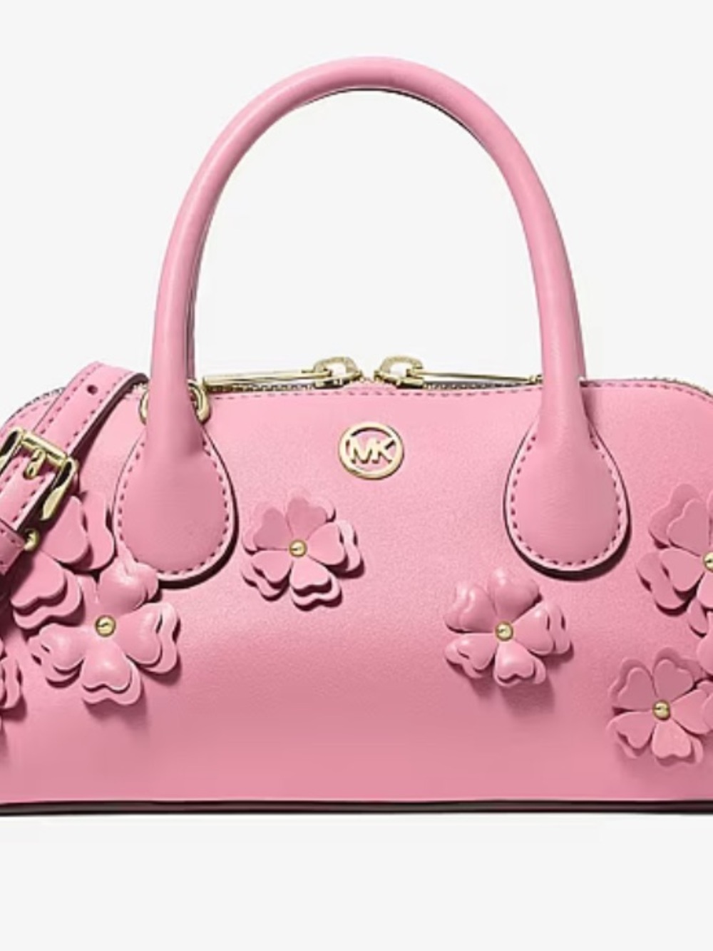 Michael Kors Pink Floral Applique Satchel Handbag Crossbody - Picture 4 of 5
